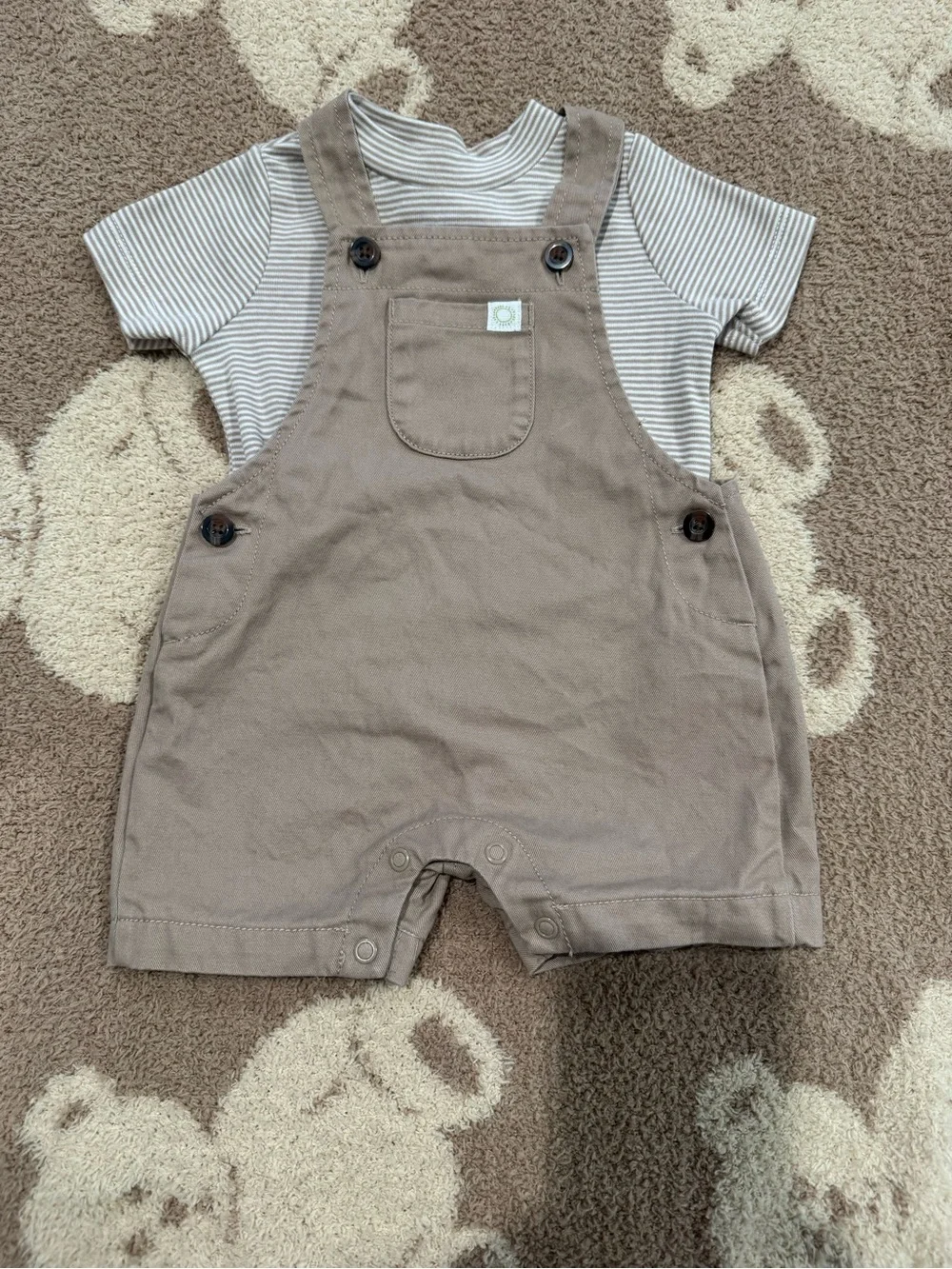 Carter's Tan Baby Overalls with Striped Tee